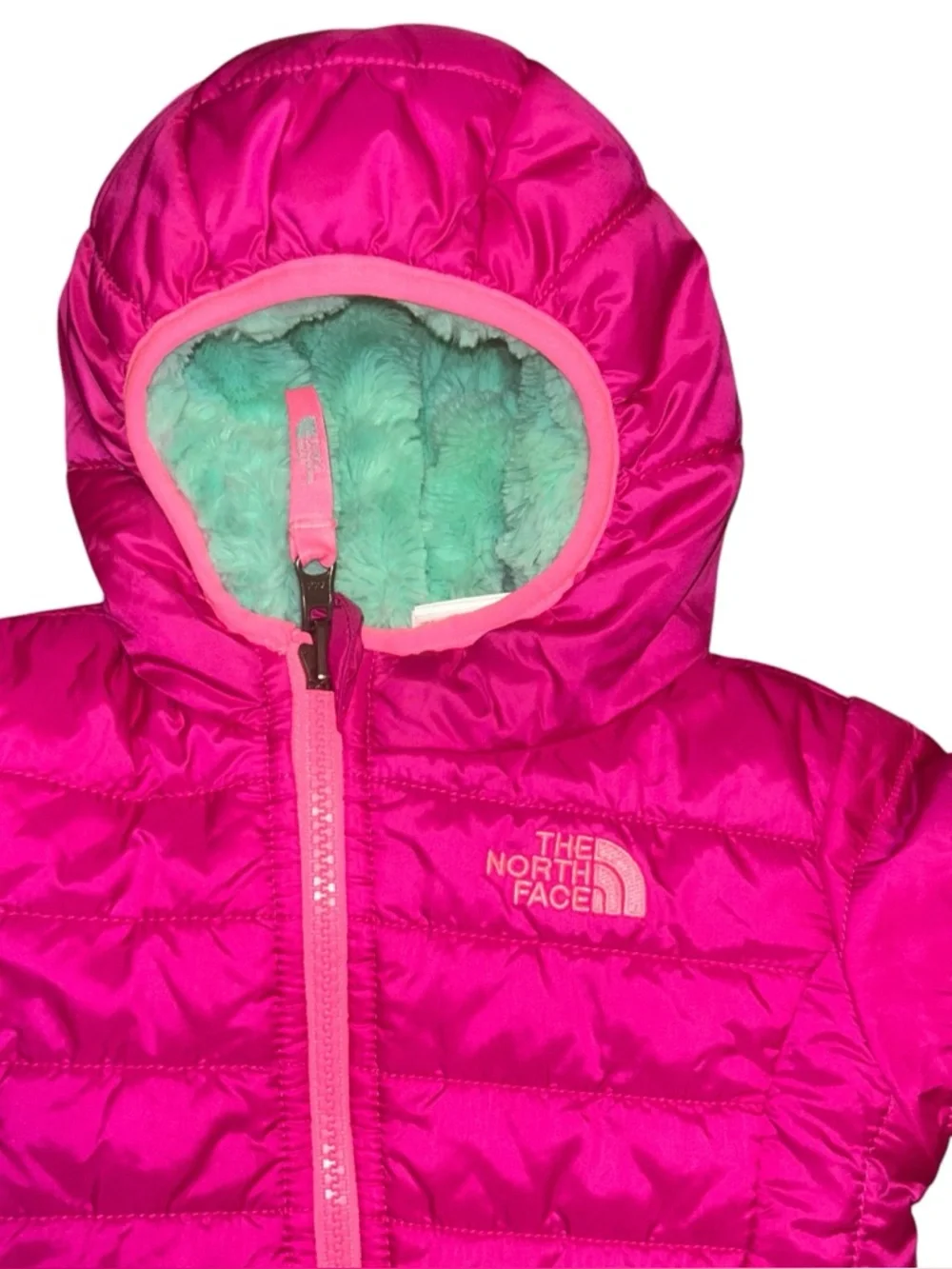 Infant Girl north face reversible pink jacket/coat with hood 3-6 months baby